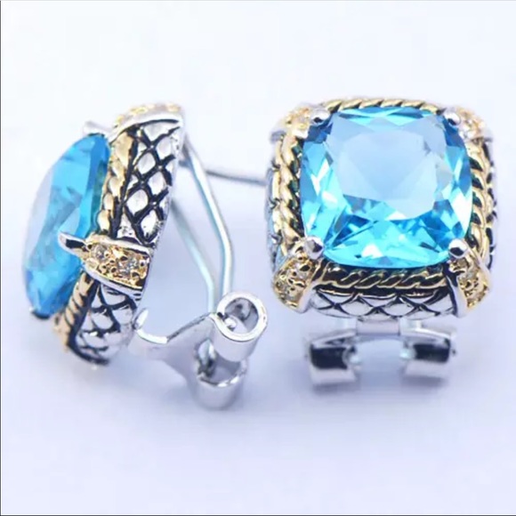 Sterling Silver Blue Topaz Earrings - Picture 3 of 5